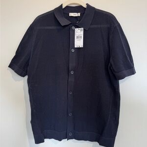 Mango Navy Knit Button Down